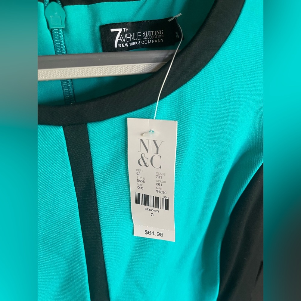 New York Co. 7th Avenue Women’s Size 0 Sheath Dress Teal/Black Lined Sleeveless - Picture 3 of 4